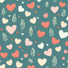 seamless pattern with hearts and flowers, generative AI