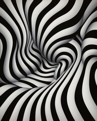 Black and White Spiral Optical Illusion Abstract Background. A Distorted Black and White Tunnel. Black and White Abstract Design Wallpaper - obrazy, fototapety, plakaty