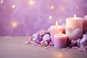 Background for Valentine's Day with decorative elements hearts, flowers or candles