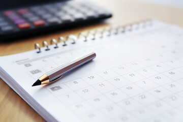 A calendar alongside a pencil, symbolizing the planning of business meetings and travel arrangements