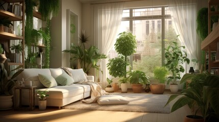 livingroom with plants - obrazy, fototapety, plakaty