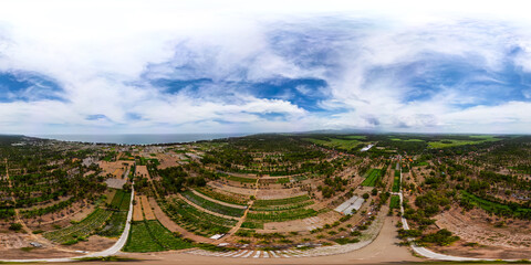 Full seamless spherical hdri panorama 360 degrees angle aerial view of Agricultural land such as...