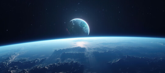 Fototapeta na wymiar space sky with moonlight, earth, horizon 1