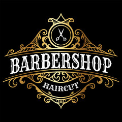 Barbershop vintage luxury frame logo badge with victorian ornament