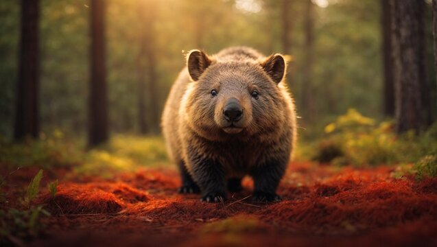 AI generated illustration of a wombat in a magical forest setting