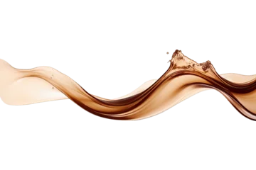 Fotobehang Dark Brown coffee liquid swirl splash with little bubbles isolated on transparent png background, liquid fluid element flowing in form of wave. © TANATPON