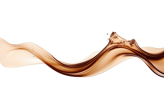 Dark Brown coffee liquid swirl splash with little bubbles isolated on transparent png background, liquid fluid element flowing in form of wave.