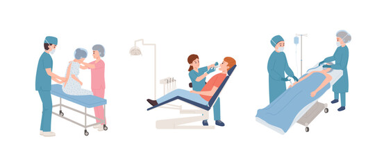 Set of doctors and patients flat style, vector illustration