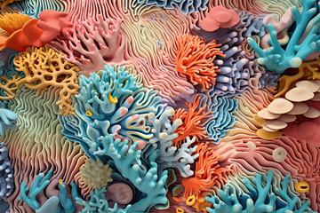 Fototapeta na wymiar Close-up of a colorful coral reef. Biophilic design. Organic abstract background