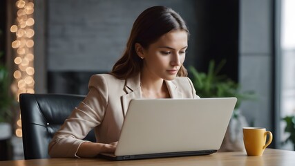 Fototapeta premium businesswoman working on laptop in office