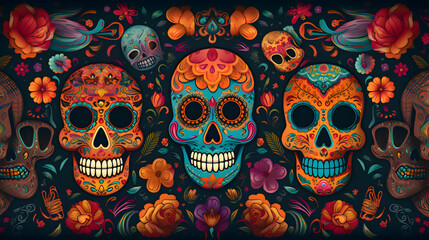 Day of the dead colorful background wallpaper with skull theme