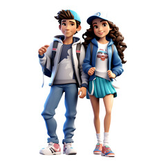 Obraz premium Funny 3d rendering cute cartoon teenage kids illustration