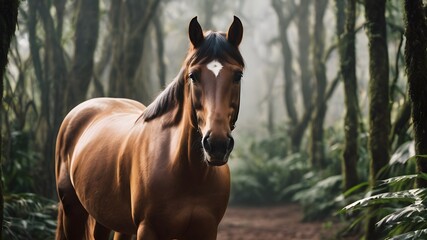 Portrait of a brown bay warmblood horse gelding running  - obrazy, fototapety, plakaty