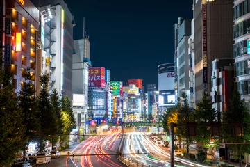 Muurstickers 西新宿と歌舞伎町の夜の街並み風景_夜景_東京都新宿区 © hearty