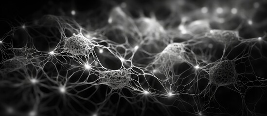Golgi's silver chromate method used to display slender processes of white matter astrocytes in the cerebellar cortex. - obrazy, fototapety, plakaty