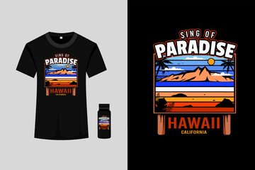 Hawaii Paradise Retro Vintage T Shirt Design - obrazy, fototapety, plakaty