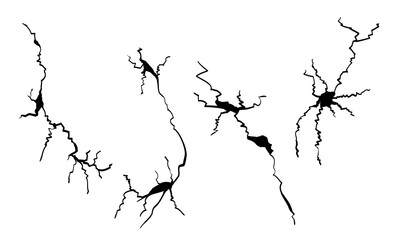 Hand drawn cracked wall, ground, glass, egg. doodle break set. vector illustration