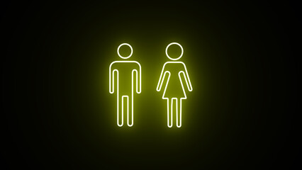 Woman and man neon shin pictograms in empty room. Toilet Sign Icon Neon Light Glowing Man. Neon toilet sign. illustration of neon toilet sign. glowing bathroom sign.