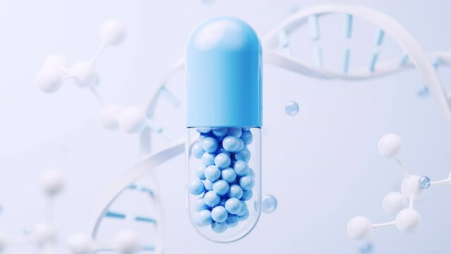Medical capsule and biological concept background, 3d rendering.