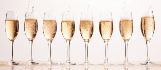 Champagne bubbles at a wedding bridal party. - obrazy, fototapety, plakaty