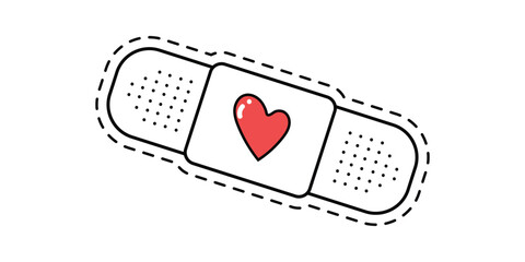 Romantic element for valentine's day cards and posters. Band-aid with a heart. Vector illustration, cartoon style.