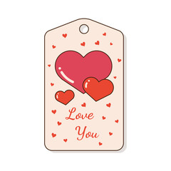 Valentine's Gift Tag With Romantic And Beauty Elements. Happy Valentine's day label. Cute tag and label with romantic elements. Vector illustration in flat style. Love you, you and me, be mine.
