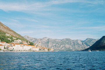 Ancient town of Perast on the shore of the Bay of Kotor at the foot of the mountains. Montenegro