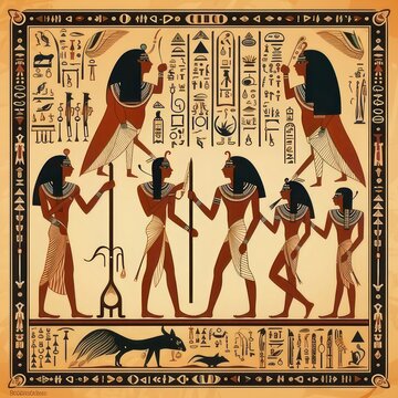 an ancient painting of egyptian men and women