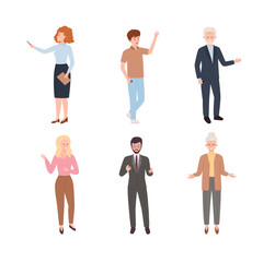 Fototapeta premium Presenters speakers explaining during presentation, flat vector isolated.