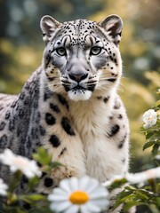 snow leopard in the middle of the jungle ,flower jungle ,photography