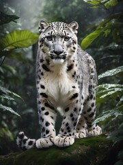Obraz premium snow leopard in the middle of the jungle ,flower jungle ,photography