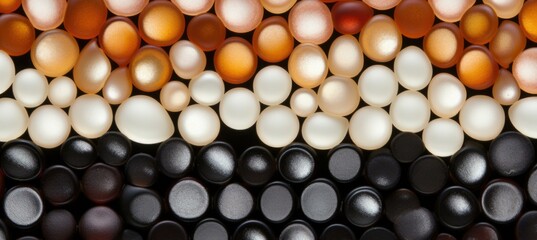 A row of black, white, and orange pebbles. Generative AI.