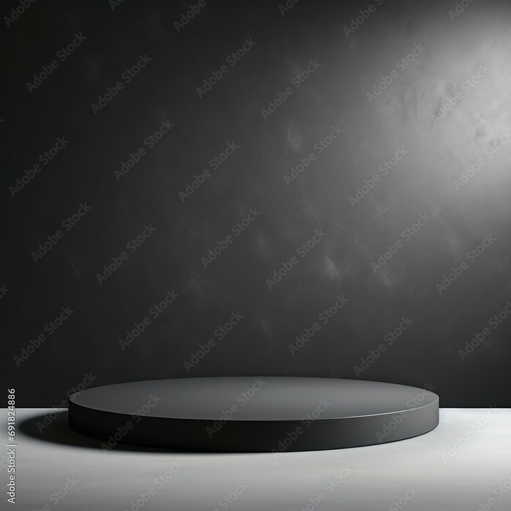 Poster a modern round table with a sleek design on a black background. generative ai.
