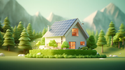 Efficiency energy rating concept. Sustainable development and eco house. Ecological house with low consumption on renovation with insulation. Generative Ai. - obrazy, fototapety, plakaty