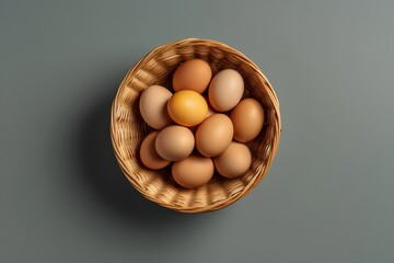 Eggs in a basket on a gray background. 3d illustration - Powered by Adobe