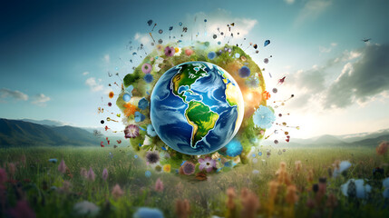 Environmental technology concept. Sustainable development. Generative Ai. - obrazy, fototapety, plakaty