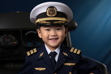 Portrait of young asian boy wearing pilot uniform