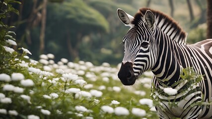 Fototapeta na wymiar zebra in the fantasy jungle , zebra portrait 