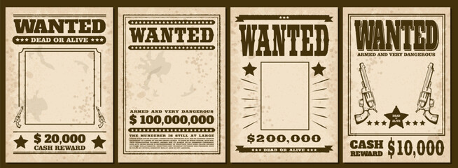 Wanted posters, set of vintage western banners, old style vector - obrazy, fototapety, plakaty