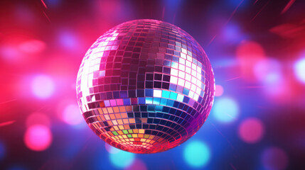 Disco ball on colorful bokeh background.