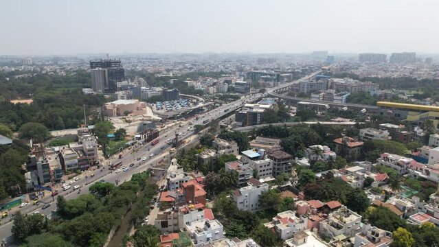 Aerial video with less traffic on Central Silk Board is a road junction in Bangalore, India. Located adjacent to the Central Silk Board bus station near BTM Layout at the intersection of Hosur Road