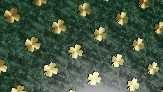 golden four-leaf clover on green background good luck 3d rendering animation endless loop concept of sales success faith destiny lucky shot vertical