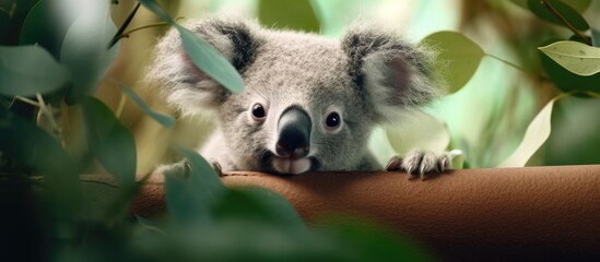 Obraz premium Koala at Taipei Zoo, focused on camera, hopeful for attention in conservation and environmental protection.
