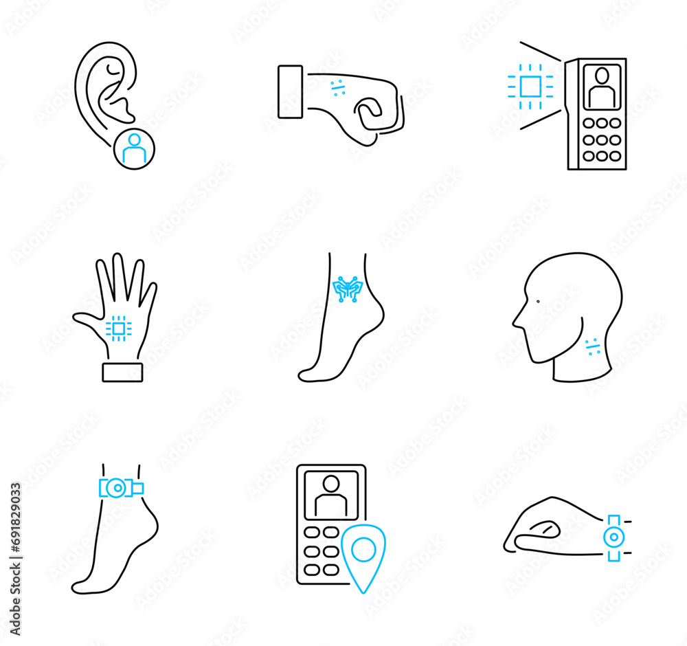 Poster human electronic tagging outline icon collection set, transparent background. vector illustration wi
