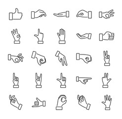 Hand gesture illustration, transparent background. Flat and outlined icon collection. Human emotion and communication expression. Pictogram with drawn fist and palm message symbols. - obrazy, fototapety, plakaty