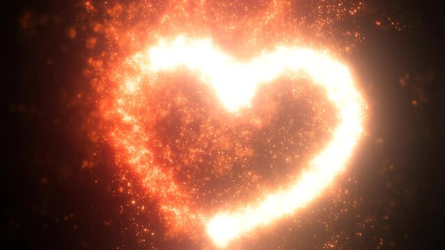 Glowing yellow gold fire energy abstract heart made of particles and light for valentines day festive abstract background