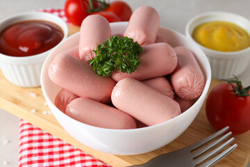 Mini sausage, concept of tasty meat food