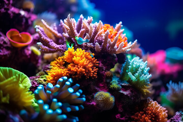 Fototapeta na wymiar vibrant colors and shapes of different coral species in the reef