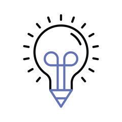 Light bulb with pencil denoting concept icon of creative writing, customizable design