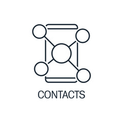 Structure social mobile network in smartphone. Contacts. Vector linear icon illustration isolated on white background.